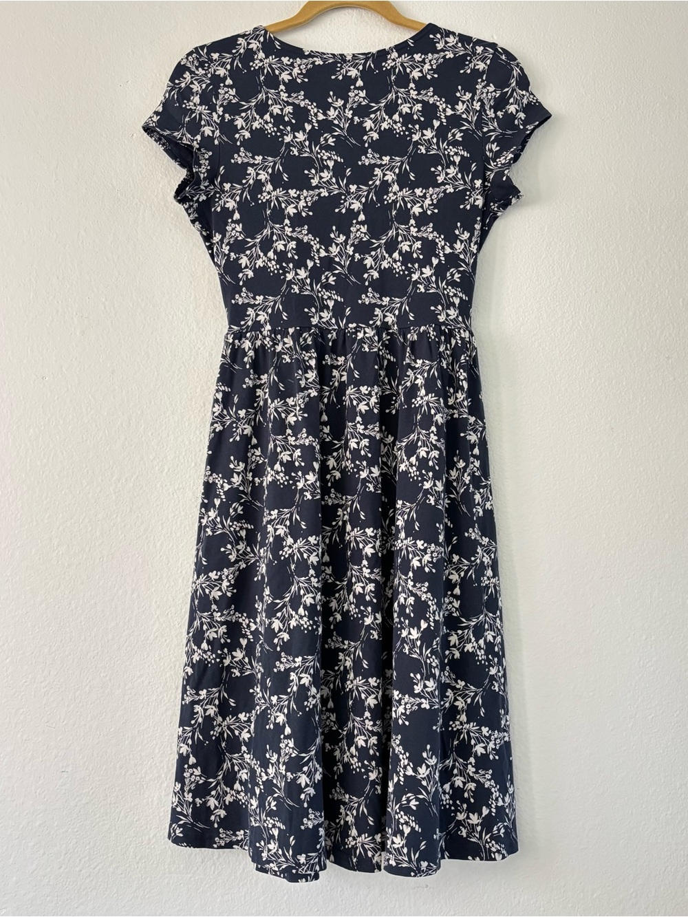 Pact Organic Cotton Fit & Flare Faux Wrap Dress Pocket Black White Floral S - Picture 9 of 9
